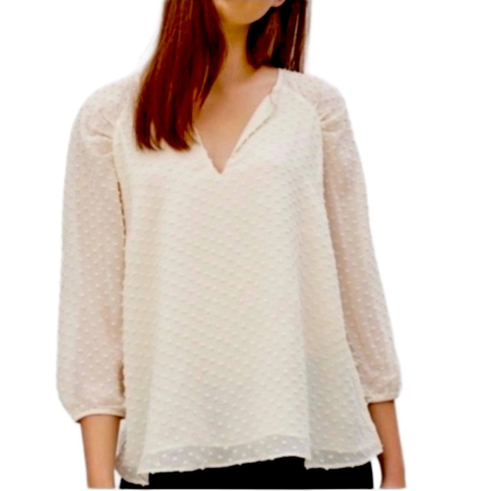 Babaton With Silk Aritzia "Augusta" Silk Swiss Dot Peasant Blouse Sz S Ivory